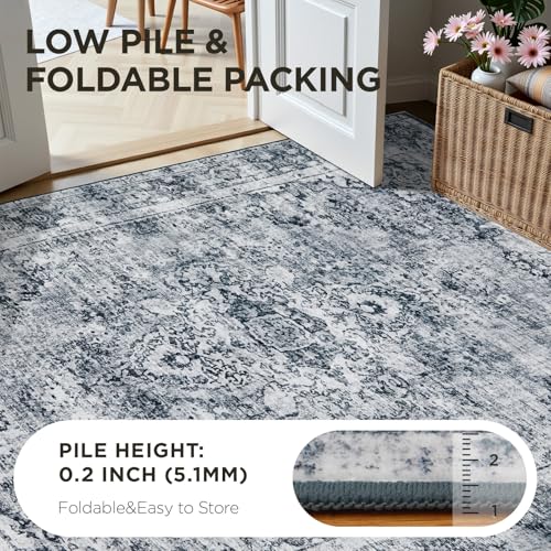 Joydeco 5x7 Machine Washable Vintage Floral Area Rug - Image 5