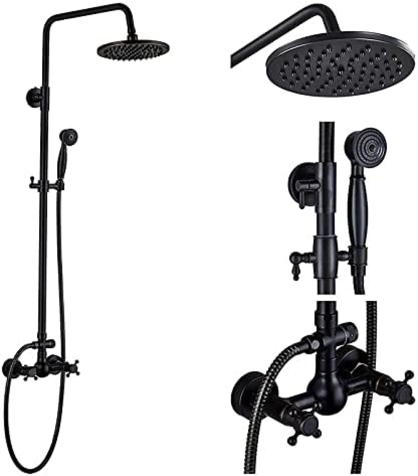 GLJTUO Shower system, Bathroom Rainfall Shower 8inch Mixer Faucet Dual Handle Brass Black Shower Set Faucet Wall Mount Rainfall Shower Mixer Tap Handshower,Shower Faucet B01,Sho,Shower Faucet B01