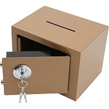 Small Safe Box, 1.01Gal Mini Cubic Security Cabinet Safes with Coin Slot & Keys, 110 Opening Angle, Small Cash Drop Box, Safe Deposit Boxes for Cabinets, Home & Office Gold