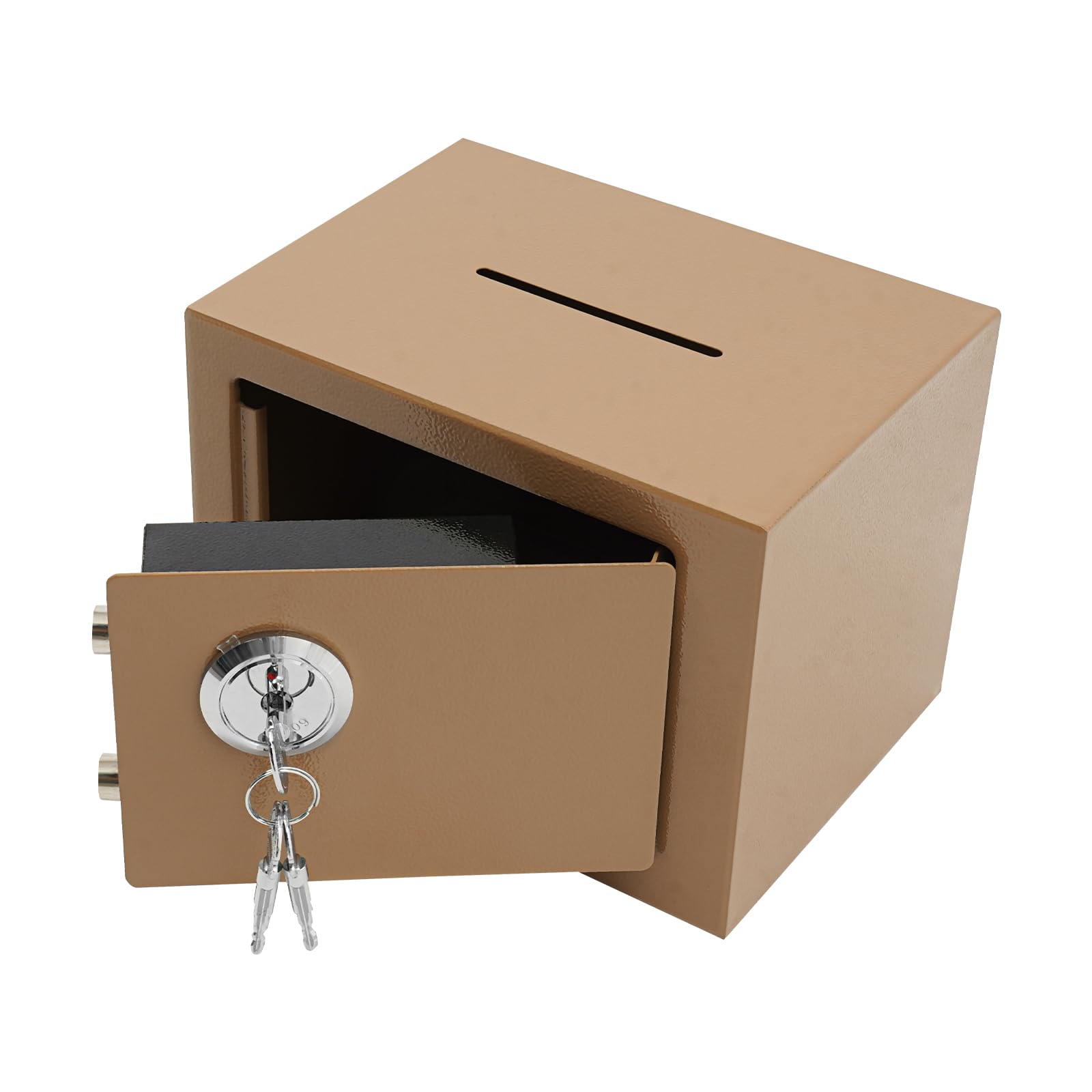 Small Safe with Keys &amp; Code for Money Cash and Coin, 1 Gal Mini Home Safes for Money, Wall Mount Steel Cub Safe for Home, Office, Gold 9x6.7x6.7in