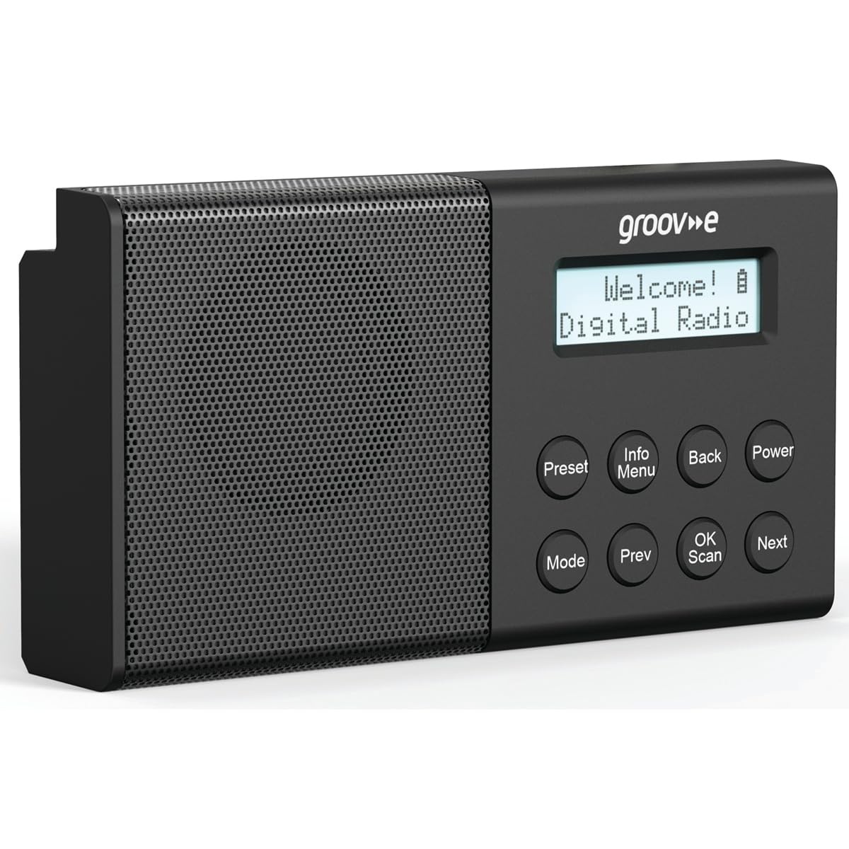 Groov-e Geneva - Radio digitale DAB e FM ricaricabile, sveglia integrata e connettività Bluetooth, display LCD, funzionamento a batteria o USB, radio portatile, 80 stazioni preimpostate, colore: nero