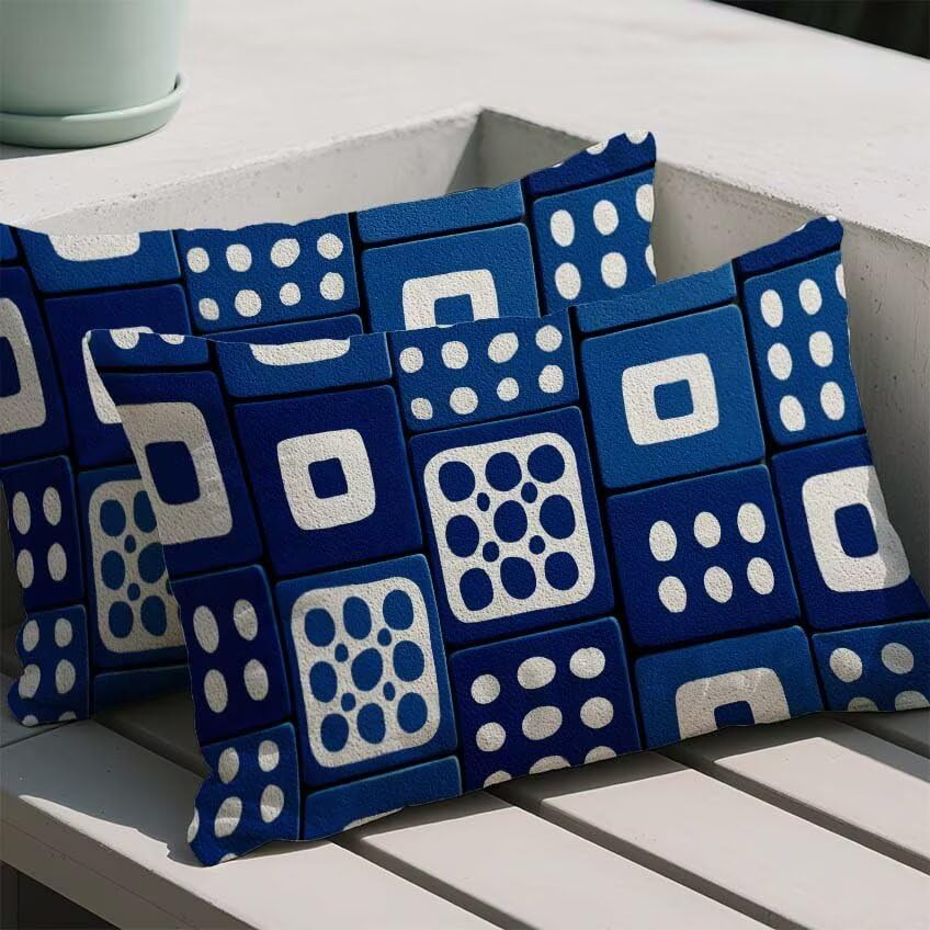 Housse de coussin extérieur imperméable en lin bleu marine lot de 2