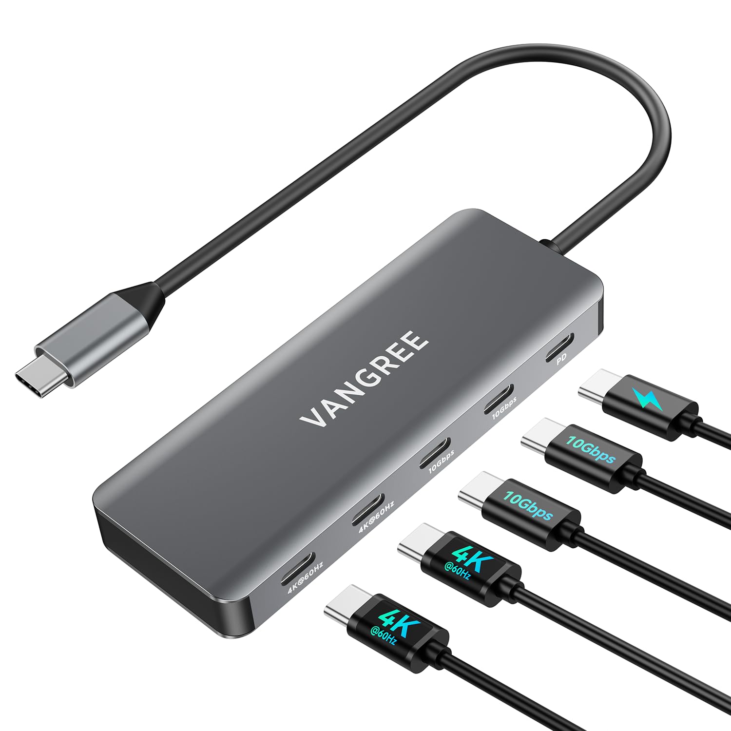VANGREE Hub USB-C 5-in-1 Dual 4K a 60Hz USB-C Displayport 2 * 10Gbps 100W