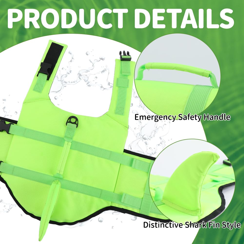 EMUST Shark Life Jackets for Dogs Adjustable Ripstop Dog Life Vest for Water Safety pet Life Vest with Rescue Handle Safety Vest for Swimming Pool Beach Boating (L,SolidGreen) - Image 3