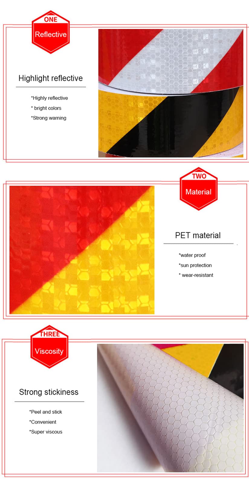 Adhesivos reflectantes, bandas de señal de segurid Cinta reflectante Cinta de marcado de seguridad Cinta de carretera, Visibilidad del reflector, Cinta de marcado industrial Peligro de alta resistenci