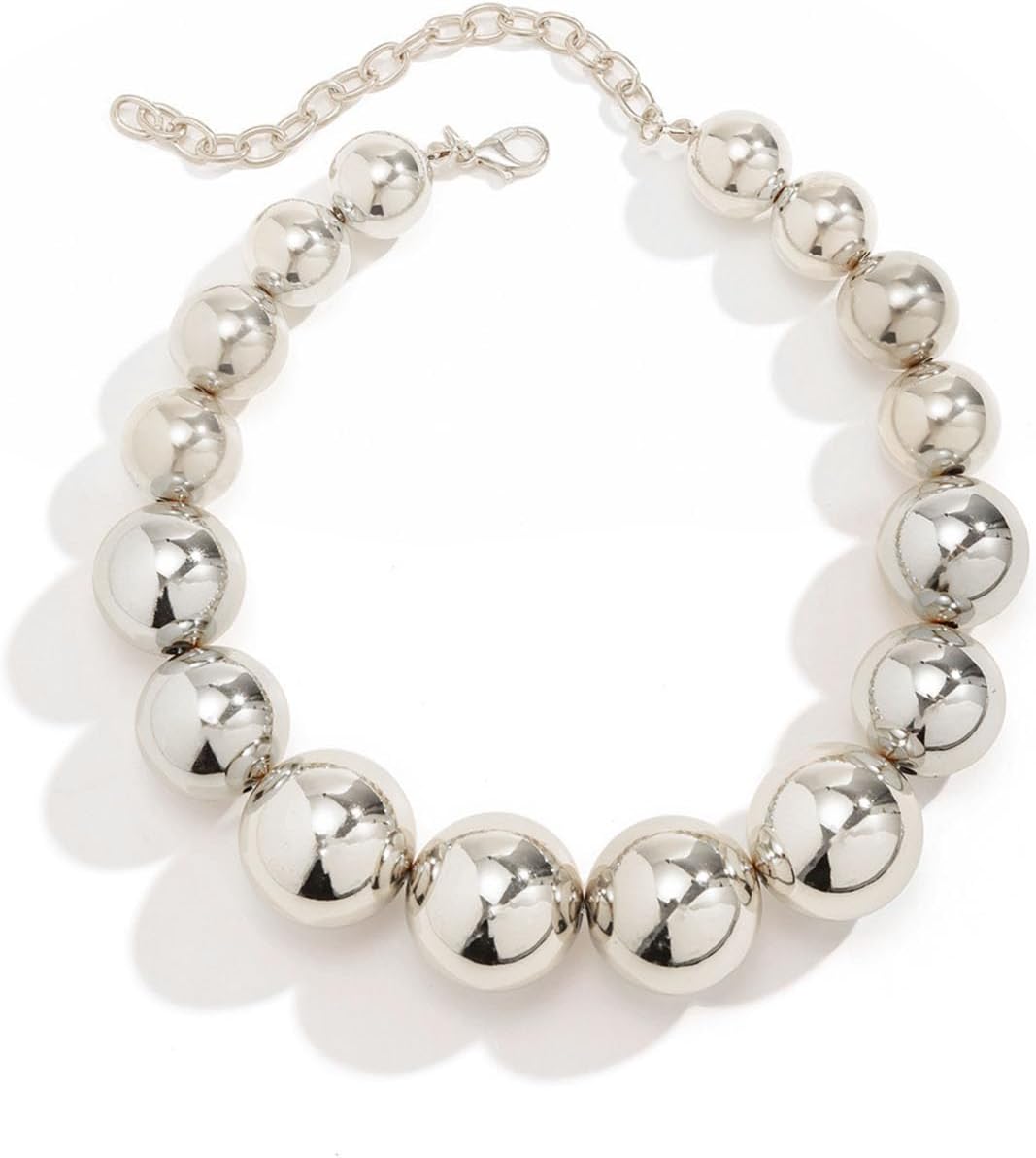 Chunky Bead Chain Statement Necklace,Aesthetic Plated Gold Geometric Ball Personalized Short Choker,Trendy Big Round Collarbone Necklace for Women - Image 7