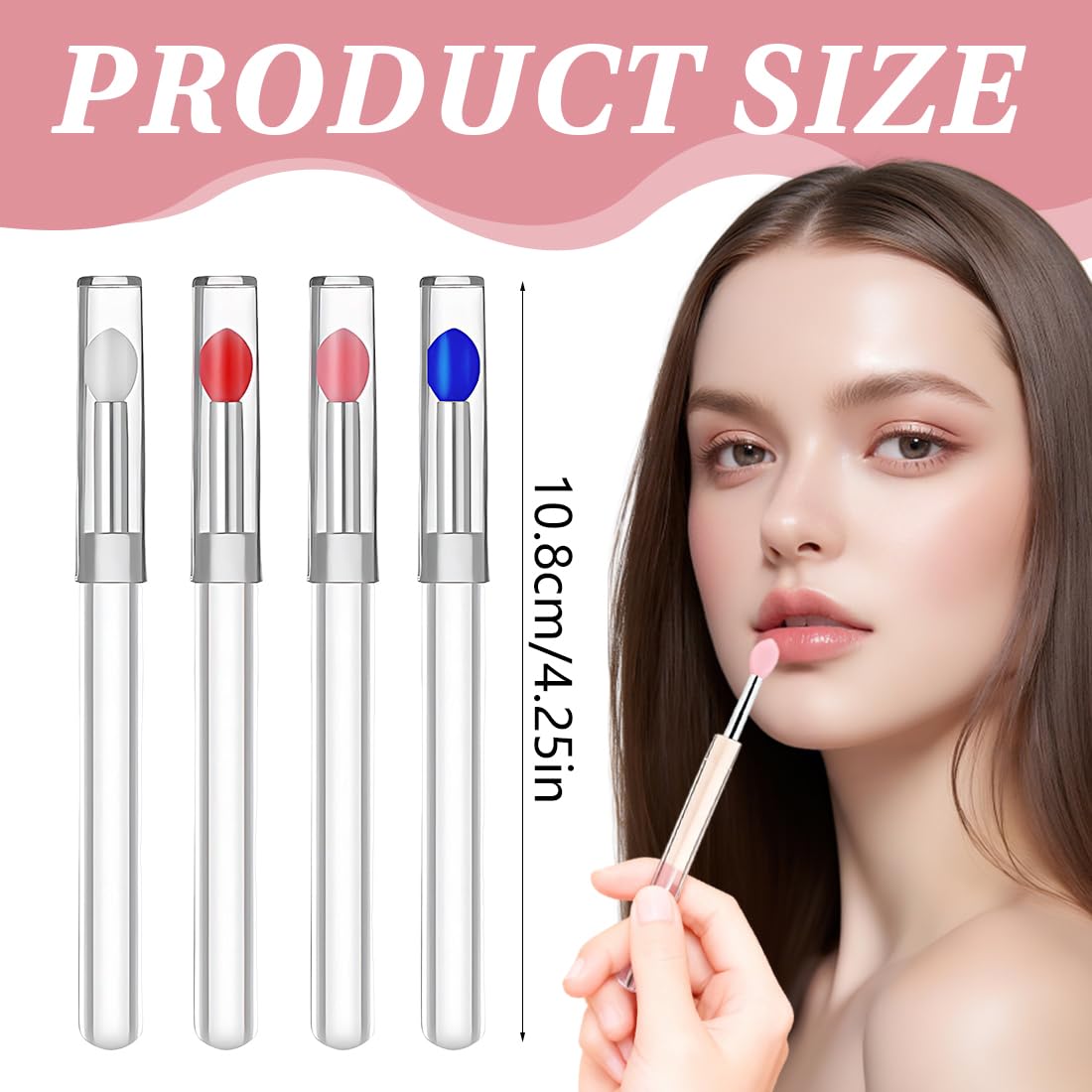 4 Pezzi di Pennelli per Rossetto in Silicone, Applicatori Riutilizzabili per Scrub Labbra, Adatto per tutti i Tipi di Pelle, 11 x 1 x 1 cm, Bianco, Rosa, Rosso Anguria e Blu