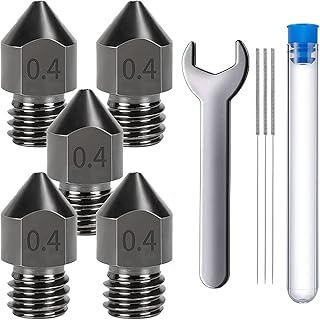 MMOBIEL 5 Pcs 0.4mm Hardened Steel MK8 3D Printer Nozzles Extruder Compatible with Creality Ender 3 Series, Ender 5 Series, CR-10/10S, Makerbot, Anet A8 Incl. 3 Cleaning Needles and Wrench