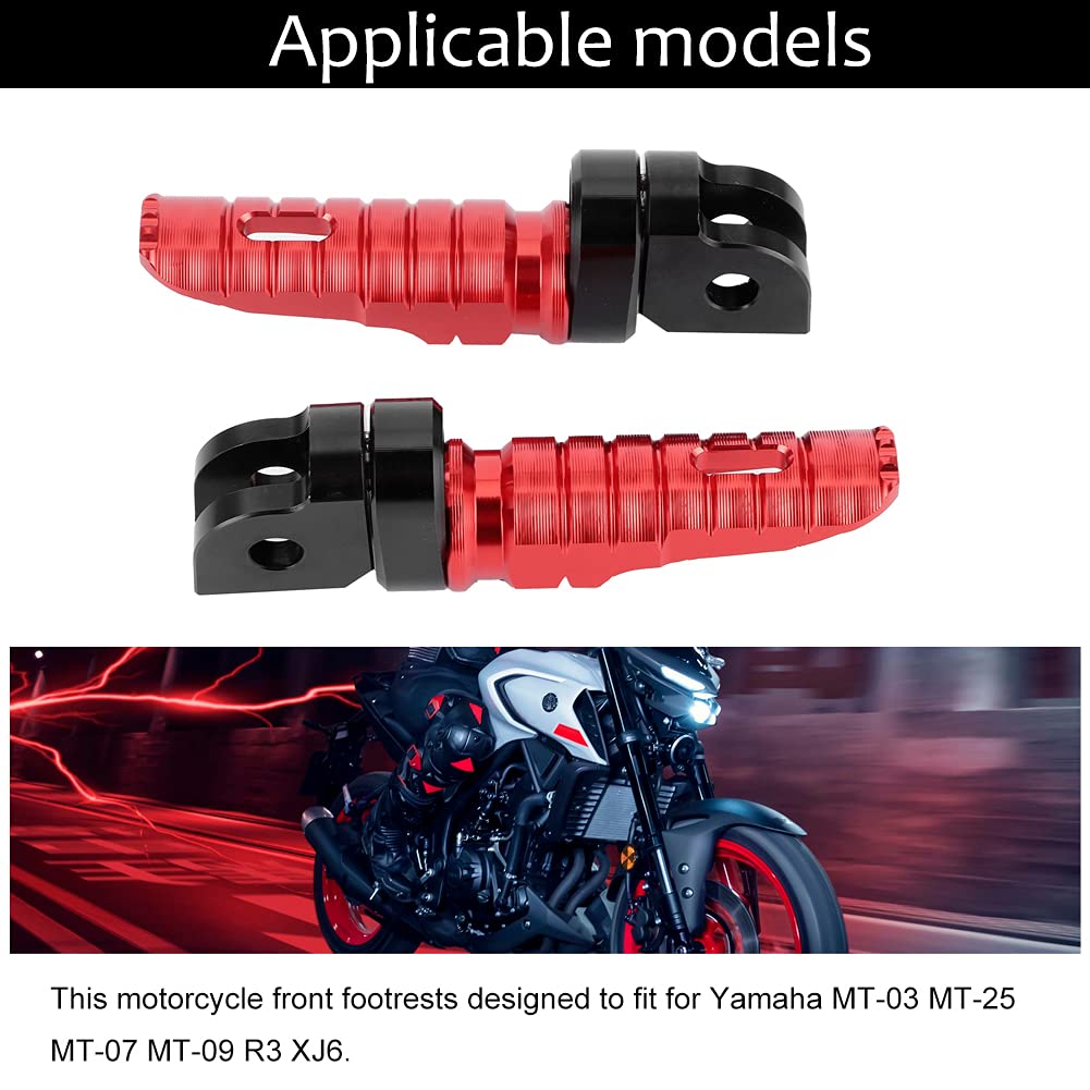 Paires de repose-pieds avant de moto Yctze avant gauche droite pour MT-03 MT-25 MT-07 MT-09 R3 XJ6(rouge)