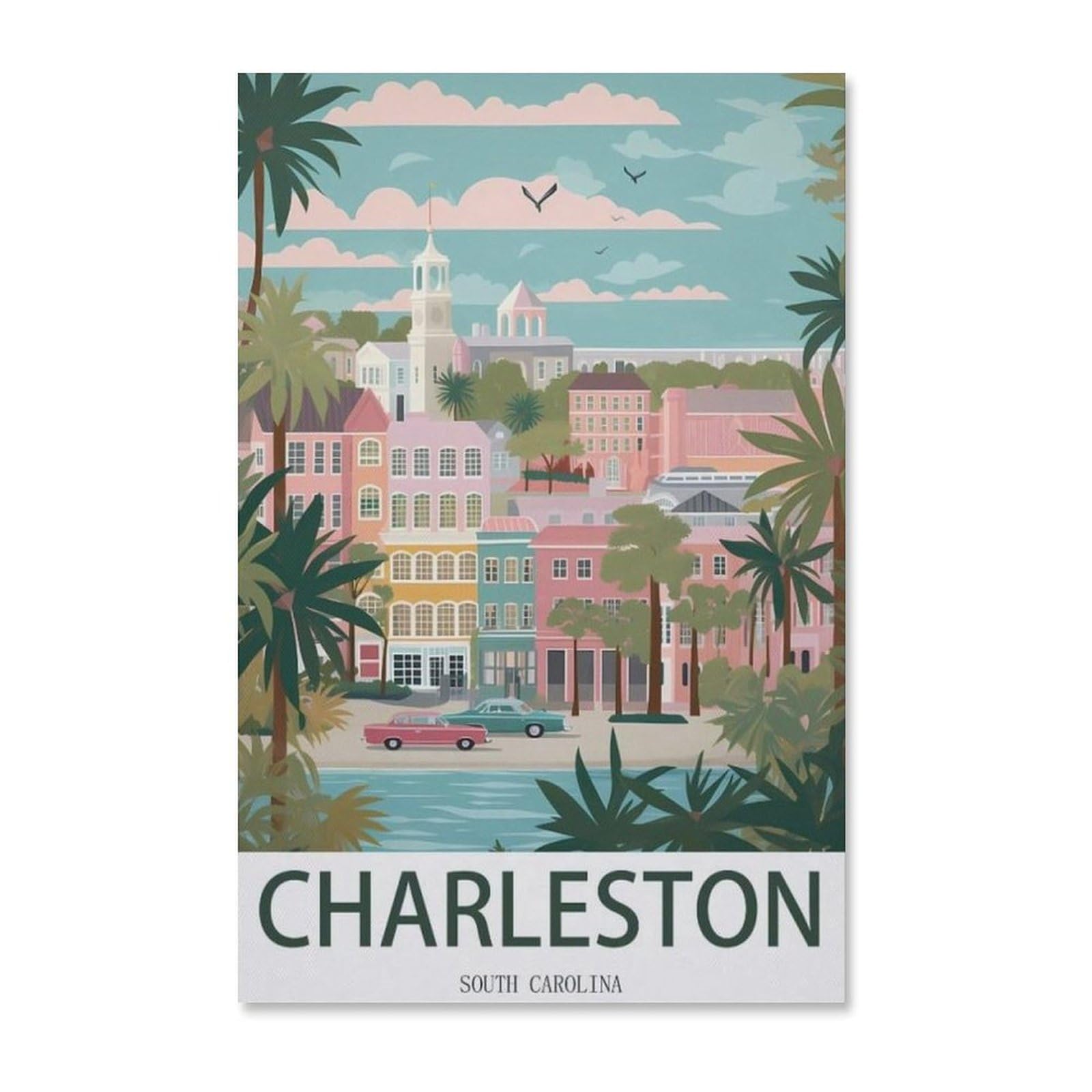 paper Jigsaw Puzzle 1000 Pieces,Charleston South Carolina Vintage Travel Poster,Adult Children Toys Decompression Game(38x26cm)-E43 — image 1