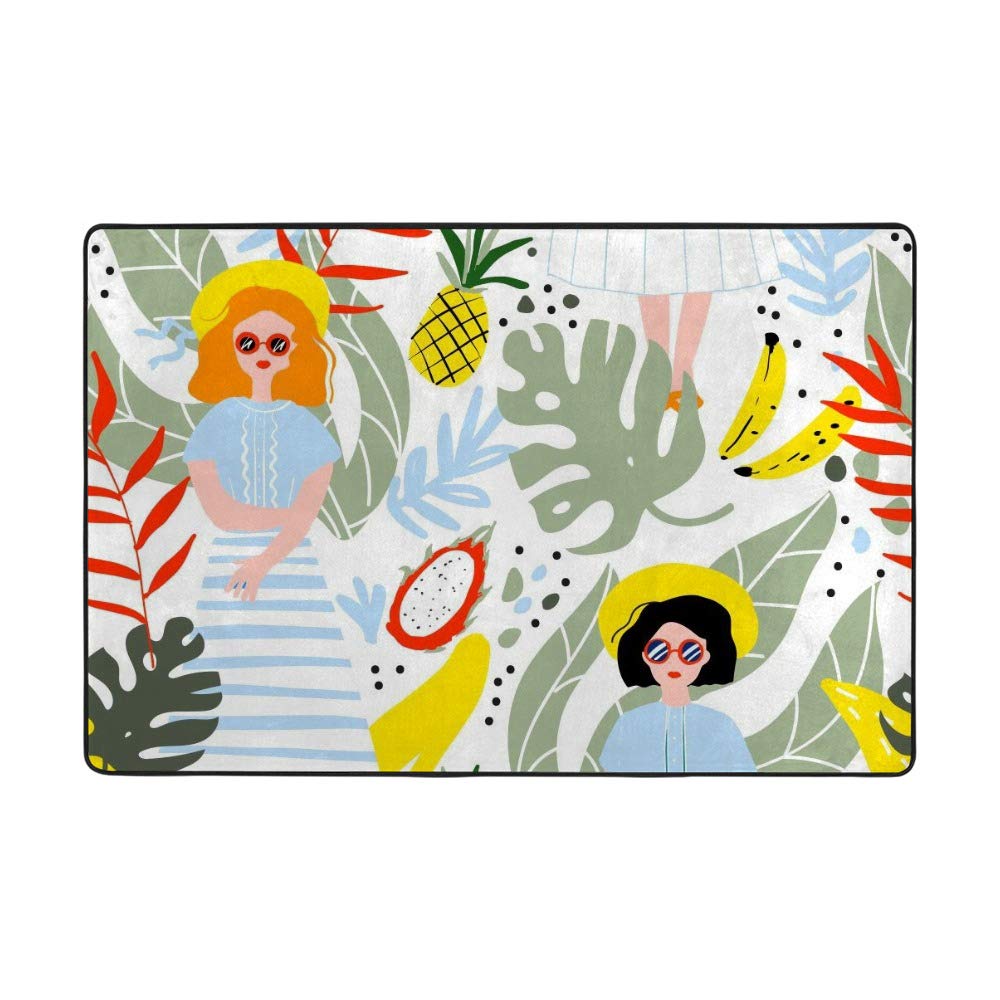 Tapis de salle de séjour moderne 72x48 inch motif tropical Ruchen en velours corail
