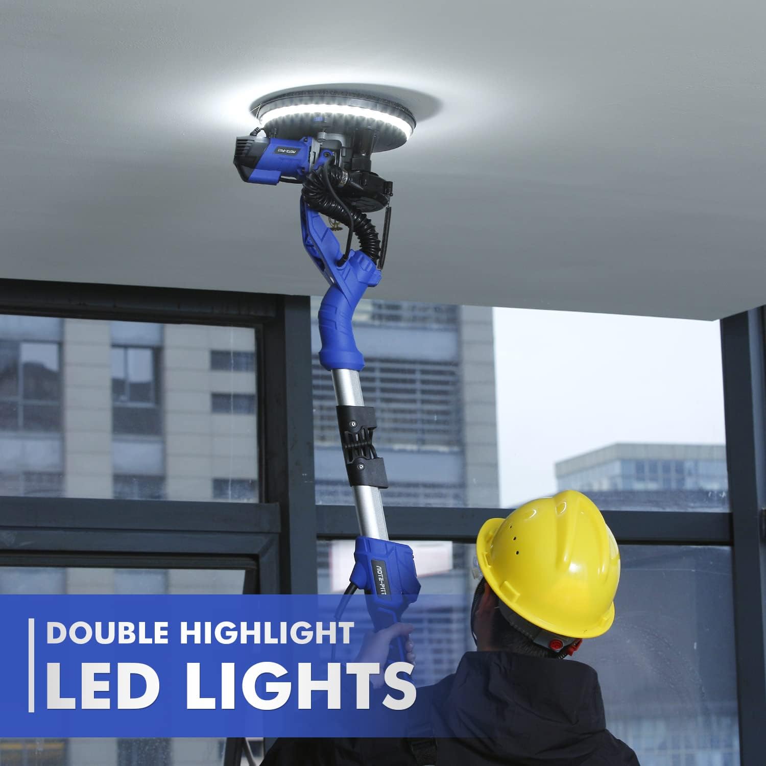 AOTE-PITT Drywall Sander, 810W 7A Electric Drywall Sander with Vacuum Attachment, Variable Speed 900-1800RPM Power Wall Sanders with 12 Pcs Sanding Discs, LED Light, Extension Handle, Dust Hose - - 