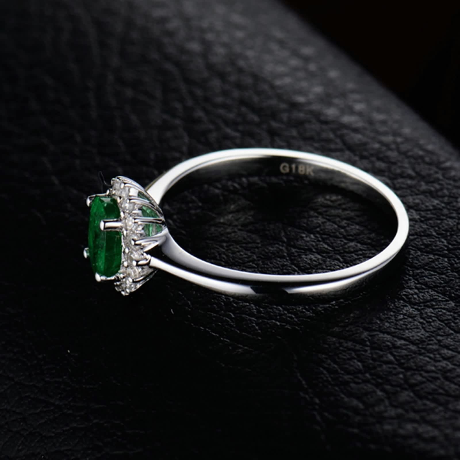 Anillos de Boda Mujer, Alianza Boda Flor de Esmeralda Creada En Laboratorio Ovalado para Esposa Novia Ajuste Cómodo