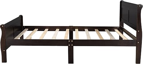 Miniatura 4 de Marco de cama con plataforma de madera tamaño Queen base de colchón con cabecera y estribo para dormitorio cama de trineo con soporte de listones de