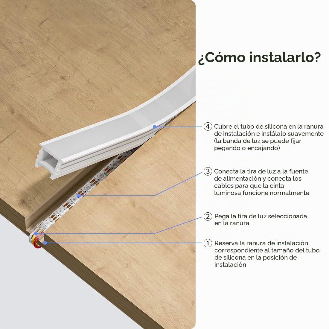 SEZO Perfil LED de Silicona T1212 3M LED Neón Sin Manchas para Tiras de LED Flexibles de 5-7mm IP67 Resistente al Agua 12x12mm Iluminación de 120° (sin Tira LED)
