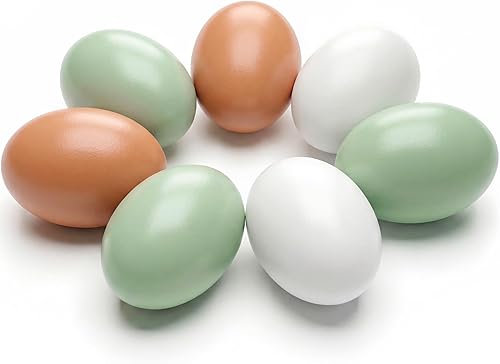 SallyFashion 7 huevos falsos de madera, 3 colores de madera falsos huevos de anidación de pollo para manualidades, decoración del hogar