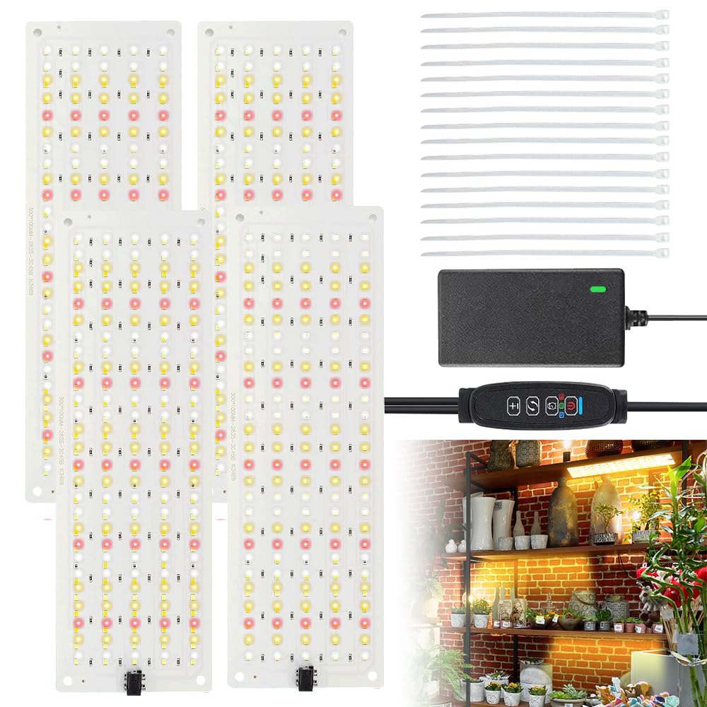 Pflanzenlampe LED Vollspektrum, 4 Stück Grow Light mit 540 LED Lampenperlen, Pflanzenlicht Led Vollspektrum mit Zeitschaltuhr, 10 Arten Helligkeit Plant Lamp für Zimmerpflanzen