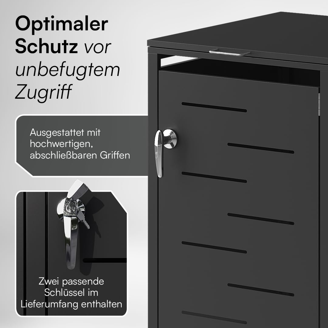 STEELSØN Diorus Mülltonnenbox 2er 120L abschließbar – Hochwertige Mülltonnenverkleidung für 2 Tonnen – Müllbox Stahl – Müllcontainer Schwarz - Mülltonnen Box wetterfest – Gerätebox mit Schloss