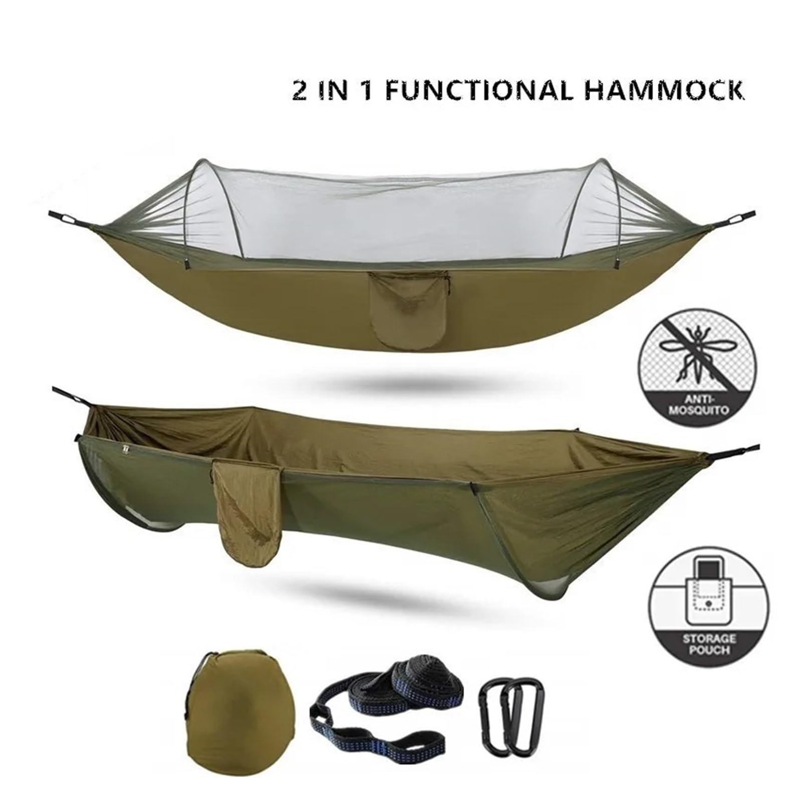 hamaki podróżne Hamak kempingowy Hamak kempingowy z moskitierą Pop-Up Outdoor hamaki spadochronowe huśtawka hamak do spania rzeczy kempingowe(Gree-6 rings)
