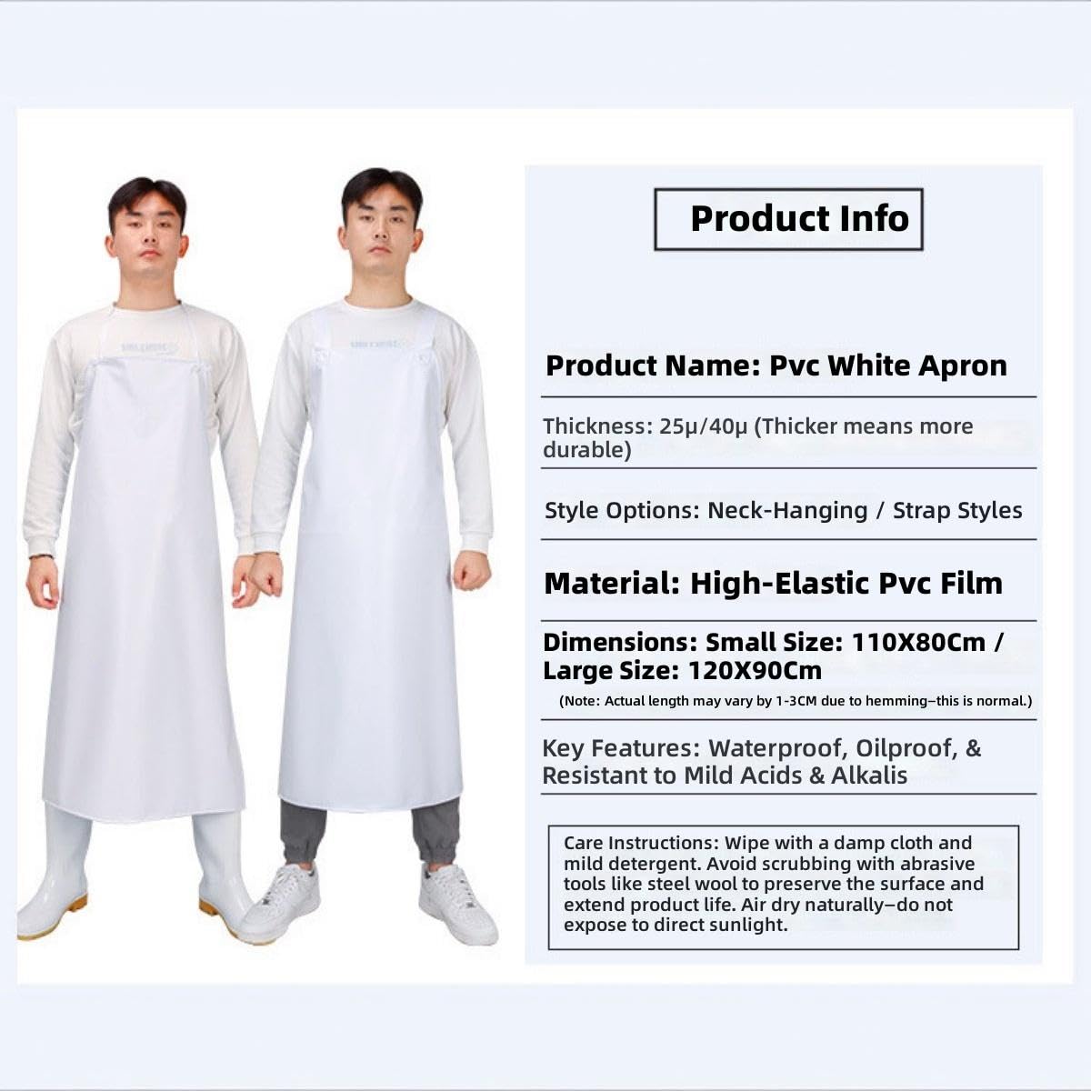 Delantal de PVC Impermeable Blanco, Pack de 10 Piezas, Delantal de Trabajo Pesado Resistente a Productos Químicos y a Prueba de Aceite, Ideal para Cocina, Lavavajillas y Uso Industrial