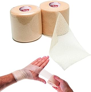 Underwrap Athletic Foam Sport Tape. Pre Wrap Bandage Taping Supplies for Ankle Wrists Hands Knees. Hair Tie, Headband, Patellar Support. 2 and 4 Prewrap Rolls Beige, 2.75 Inch by 30 Yards