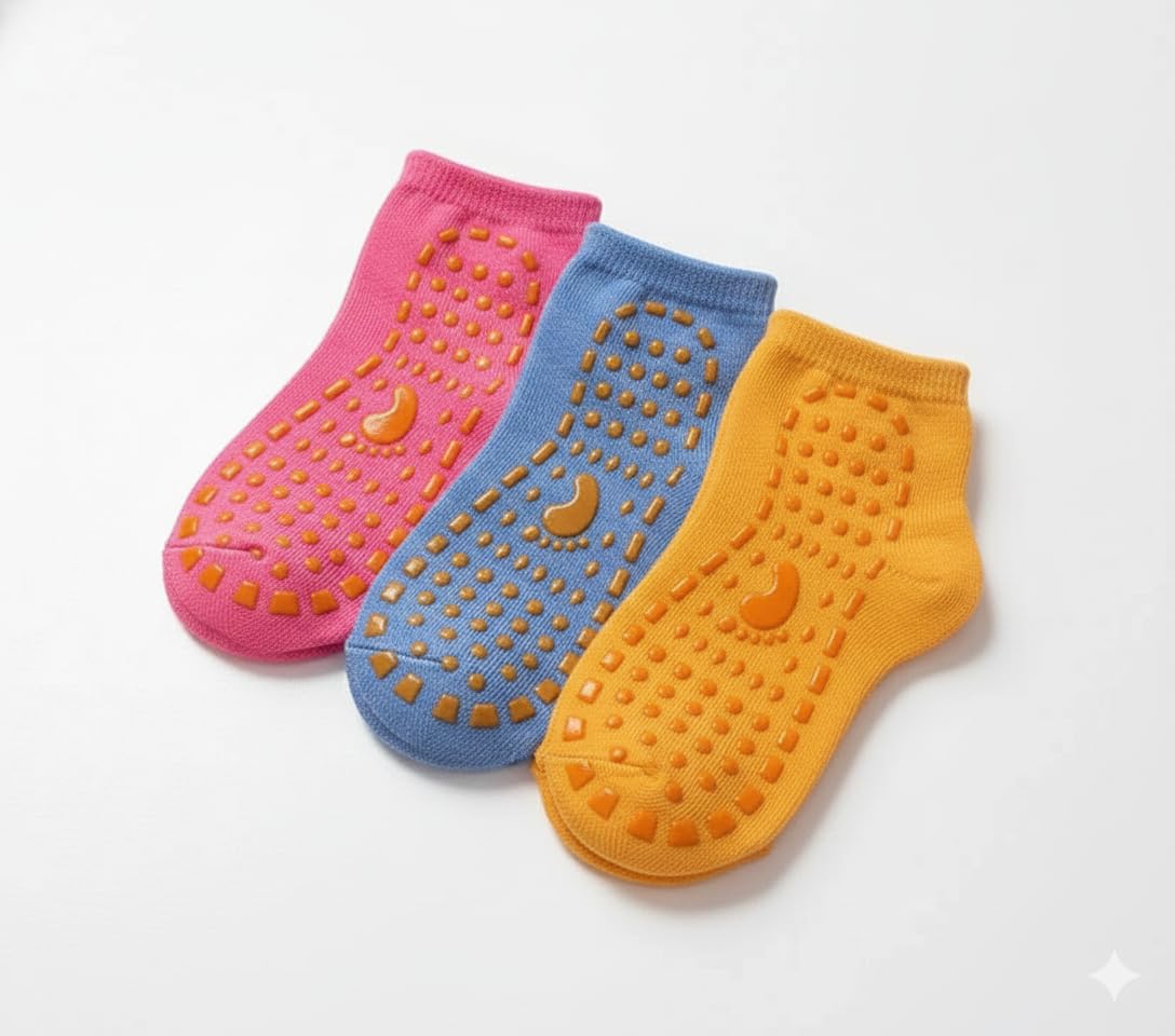 AMORIA Premium Cotton Anti-Slip Socks for Kids & Toddlers – Non-Skid Bottom Grippers for Safety – Soft, Breathable & Comfortable Ankle Grip Socks (Pack of 2) 2