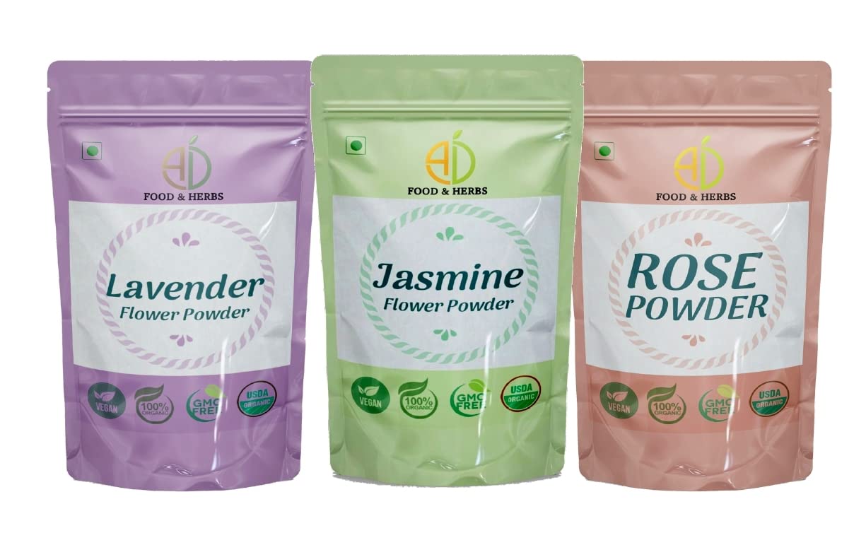 A D Food & Herbs Combo of Jasmine/Lavender/Rose Flower Powder Aromatic Edible for Homemade Lattes, Tea Blends, Bath Salts, Face packs & Body packs (50 GMS x Pack of 3) (B0BMXVV3D9) Amazon Price History, Amazon Price Tracker