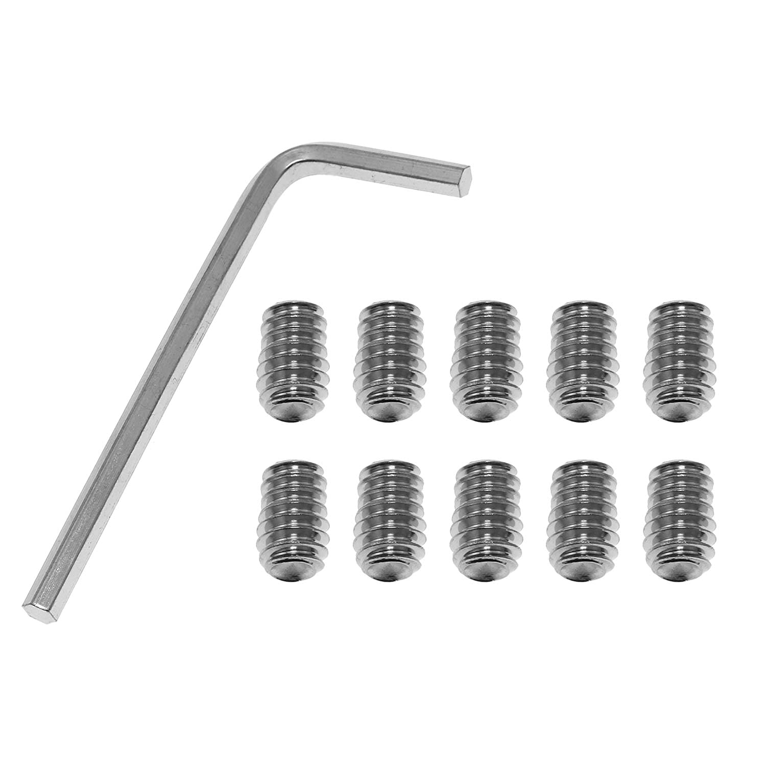 10pcs 304 Stainless Steel Allen Head Hex Hexagon Socket Flat Point Set Screw End Grub Headless Bolt 1/4-20 x 3/8" with Hex Drive Wrench