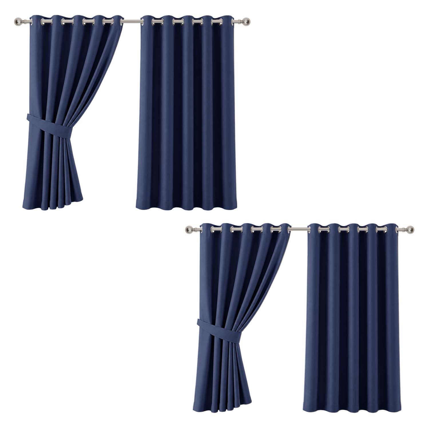 Aspire Homeware Blackout Curtains for Living room 66x54 Inch Navy Curtains Super Soft Privacy Protection & Thermal Eyelet Curtain 4 Panels with Tie Backs