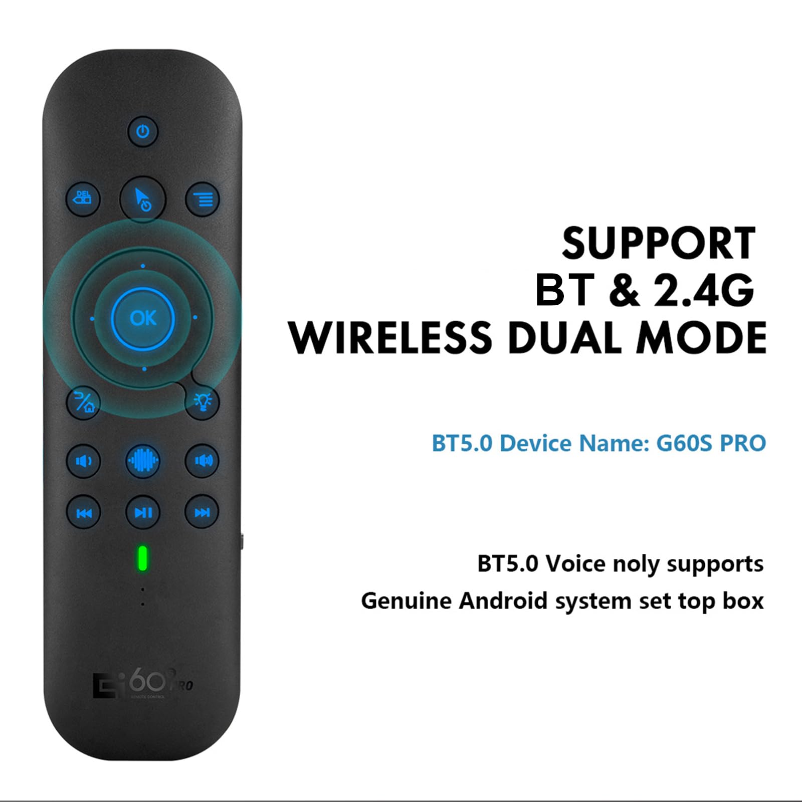 Jemora G60SPRO BT 2.4G Telecomando vocale Dual Mode con giroscopio a 6 Assi con Tastiera per Smart TV Android TV Box PC