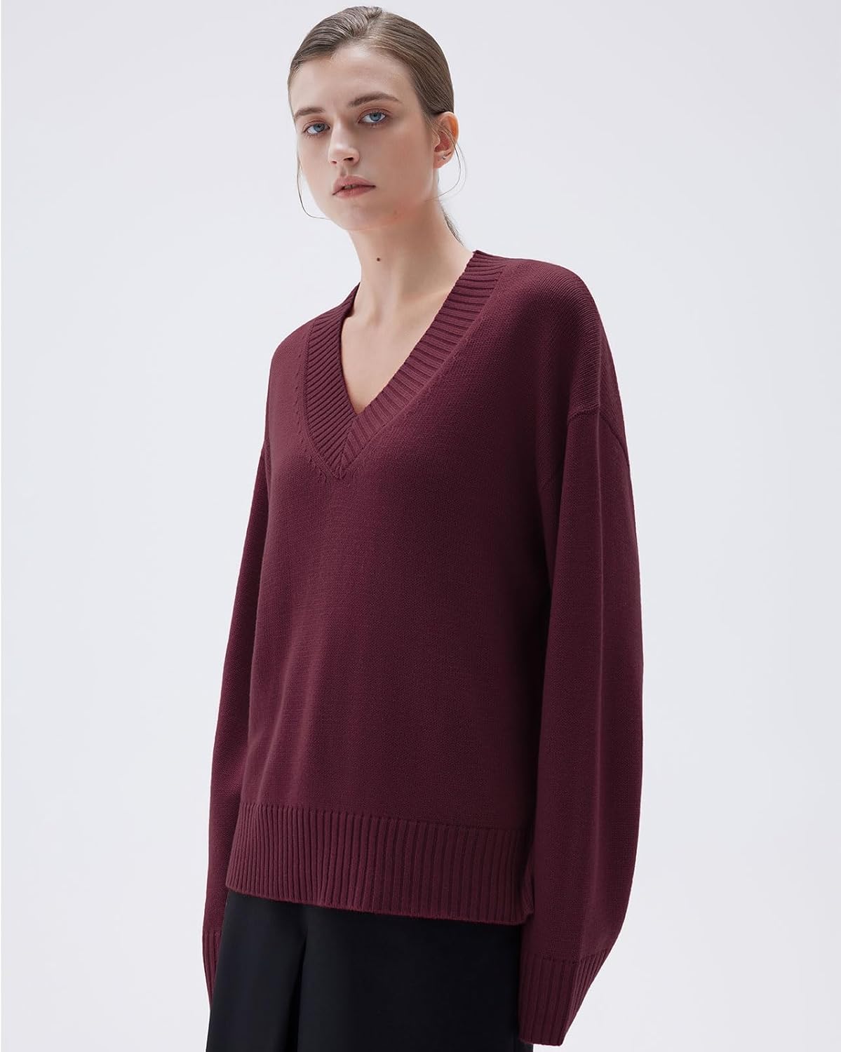 SUUKSESS Women Cashmere Blend Oversized V Neck Long Sleeve Pullover Sweaters - Image 2