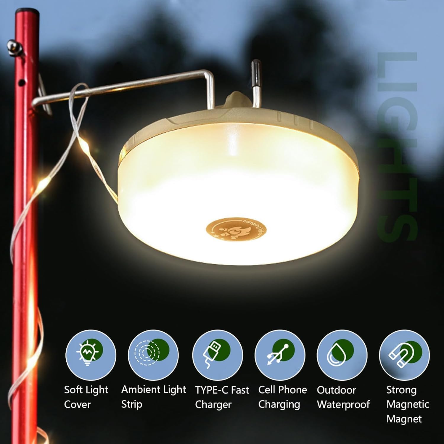 String Lights For Camping JMEXSUSS 2-in-1 Camping String Lights - 32.8FT Rechargeable  LED Outdoor Lights With 8 Modes, Waterproof For Tents, Patio \u0026 Garden  Camping String Lights Retractable, image size:1500x1500