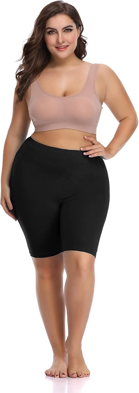 DITSONEO Plus Size Short Leggings for Women Sport Capris Knee Length Leggings Yoga Workout Gym Mid Thigh Shorts Under Dress