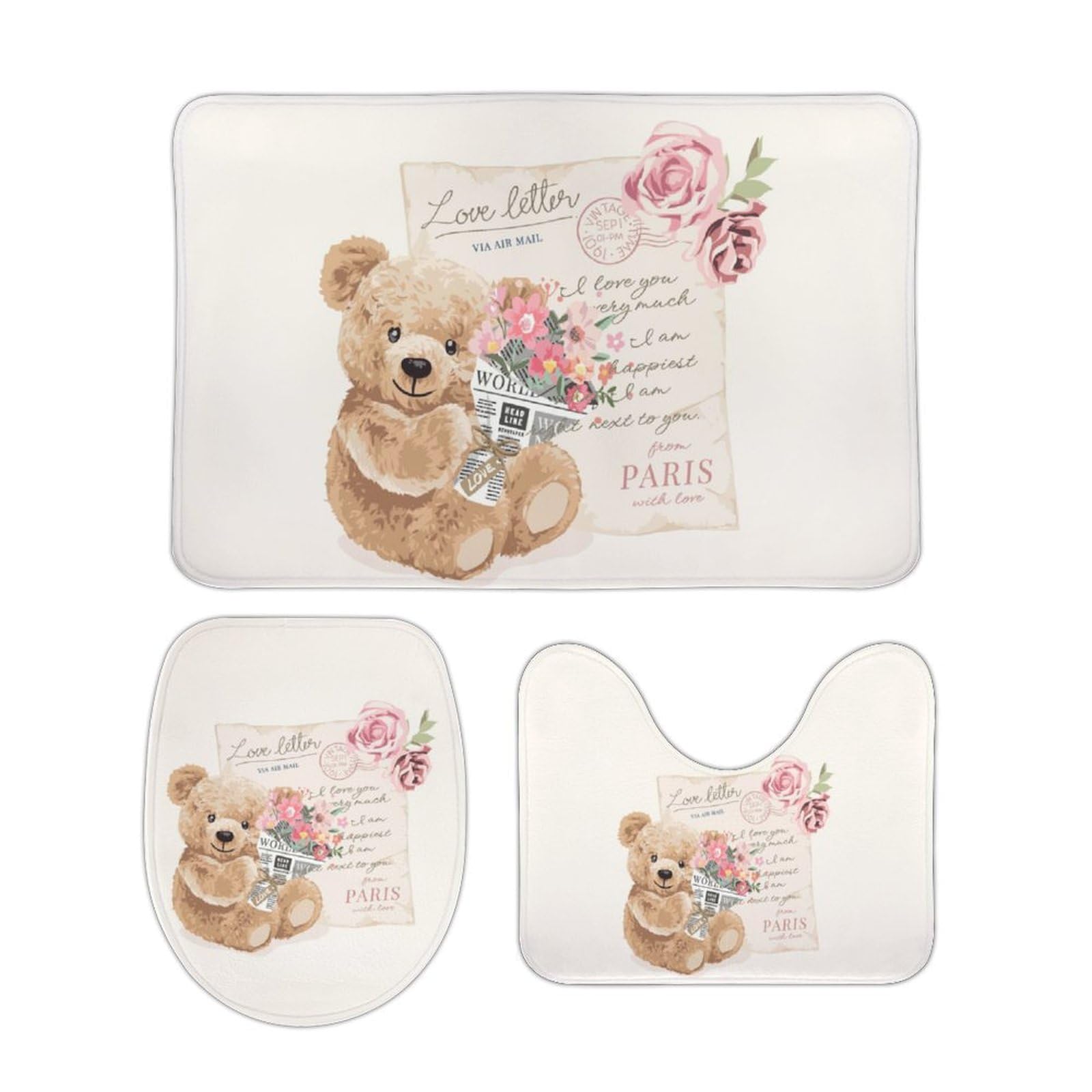 Amazon｜トイレマット 3点セット くま 熊柄 花柄 かわいい