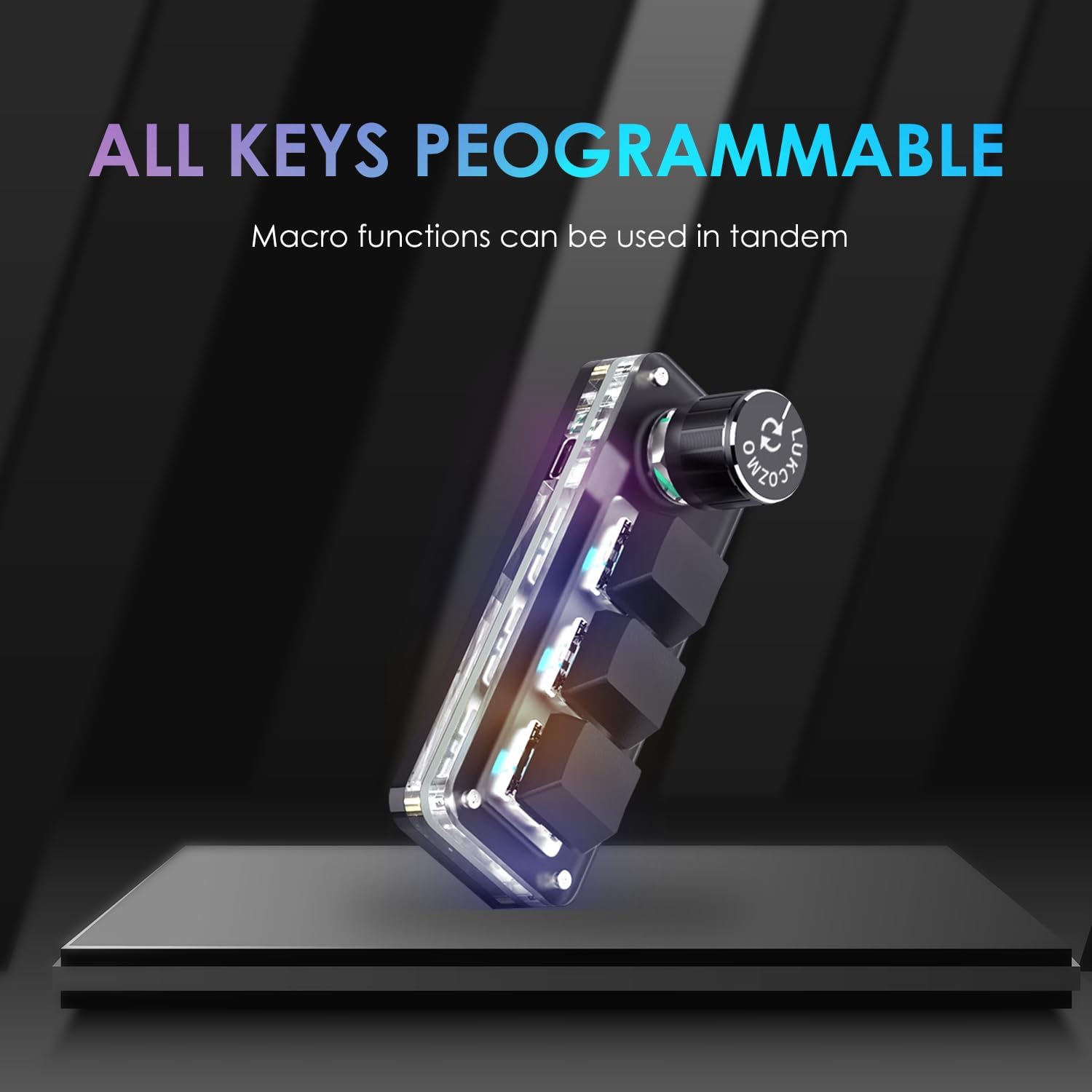 Macro Pad Macropad Macro Programmable Keypad Customized 3-Key Mini Mechanical Gaming Keyboard, One Handed Keyboard RGB LED Backlit OSU Multifunctional Macropad wtih Knob Type C 1m Cable Black - 2