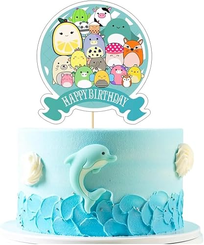 Miniatura 4 de 25 piezas de decoración de pasteles Squishmallow con 24 adornos para cupcakes, 1 adorno grande para tartas para suministros de fiesta de cumpleaños