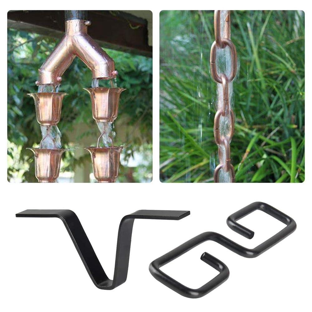 Adaptador de cadena de lluvia para canalones de lluvia, color negro, con forma de V, gancho para cadena de lluvia con forma de S, para clima lluvioso al aire libre