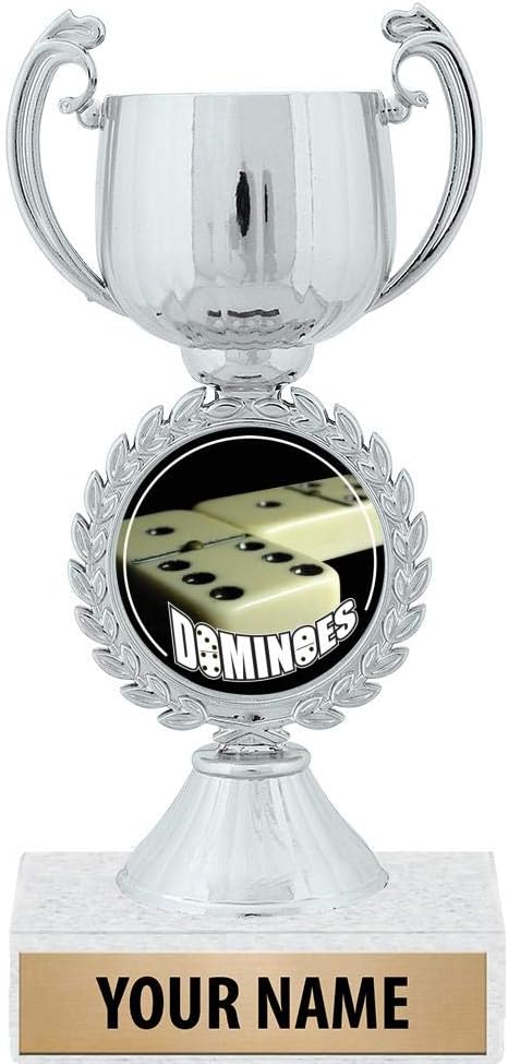 Crown Awards 6.5" Silver Dominoes Trophies, Custom Chaplet Cup Dominoes Trophy Award Prime