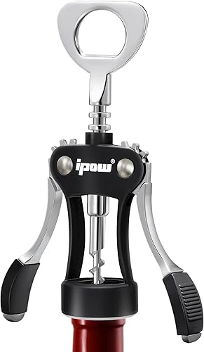 IPOW Abridor de vino sacacorchos de ala abrebotellas de vino de aleación de zinc tornillo de corcho multifuncional manual para camarero resistente