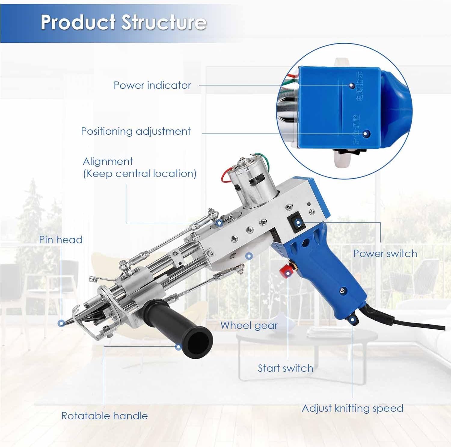 Electric Carpet Tufting Gun Tufting Gun Kit Cut Pile Loop Pile 2 in 1 Dual-Use Tufting Gun Rug Gun Rug Tufting Gun High Speed Carpet Tufting Gun with Storage Bag and 12 Yarn Roll