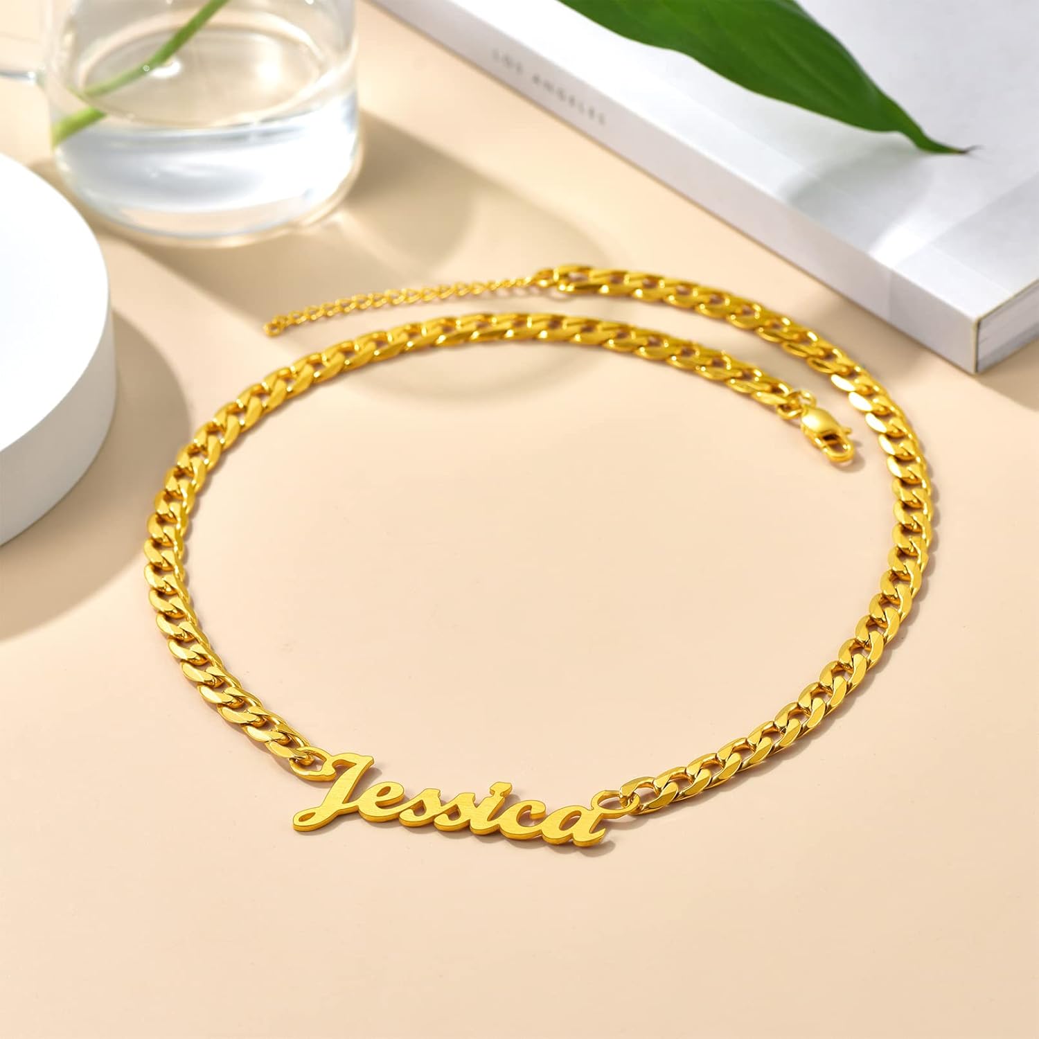 Custom4U Personalized Cuban Link Chain for Women, Silver/Black/Gold Plated Stainless Steel Cuban Chain Men Names Necklace, Customized Gift for Her(with Gift Box)