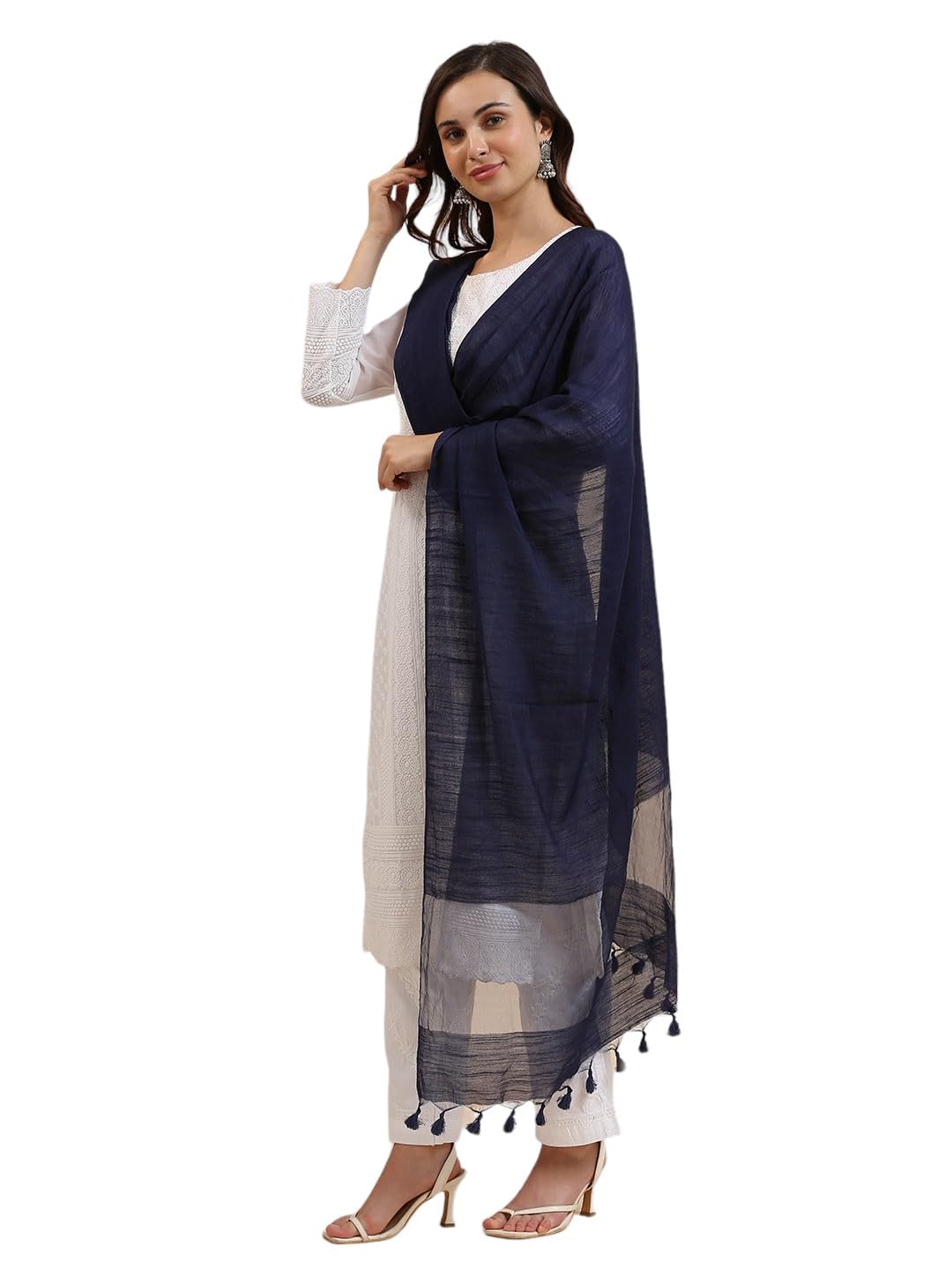 dupatta bazaar Women's Linen Dupatta with Organza Border and Tassels-picture-21