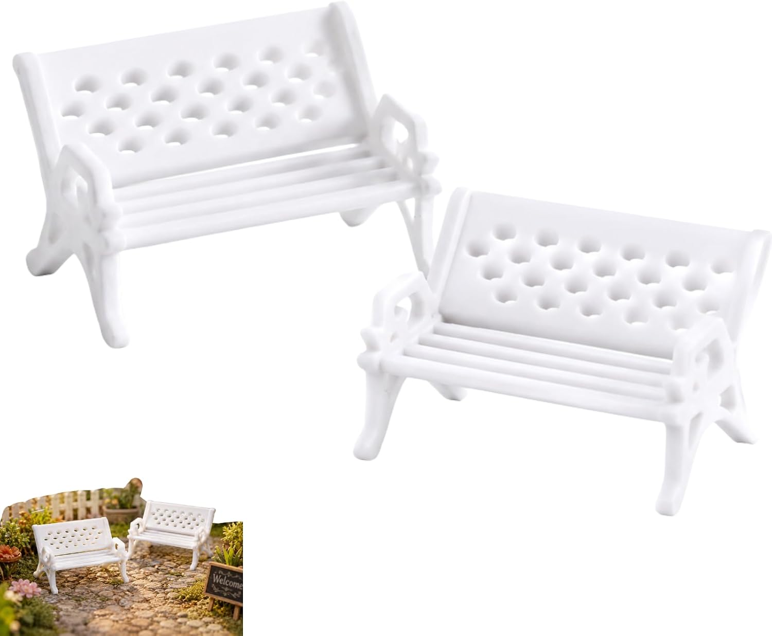 2 Pcs Miniature Park Bench Set,1:12 Mini Garden Ornaments