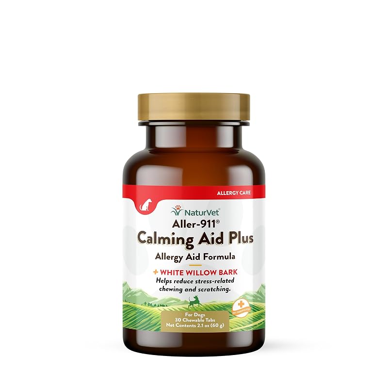 Suplemento para cães NaturVet Aller-911 Calming Aid Plus com melatonina e casca de salgueiro-branco, 30 unidades mastigáveis