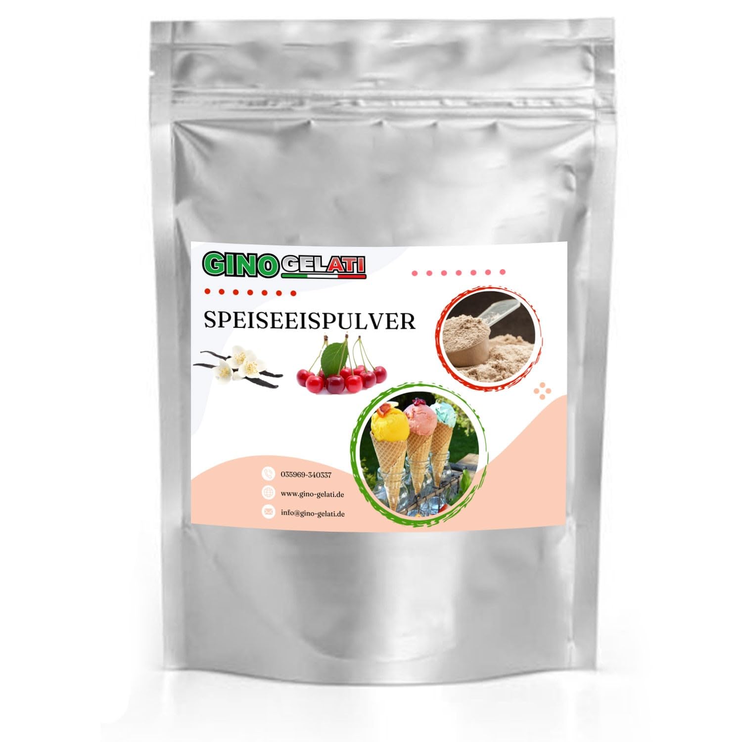 Gino Gelati Vanille Sauerkirsche Eis Speiseeis Pulver 10 Kg, Vanilleeis selber machen, verschiedene Sorten, schnelle und einfache Zubereitung, für Haushaltseismaschinen