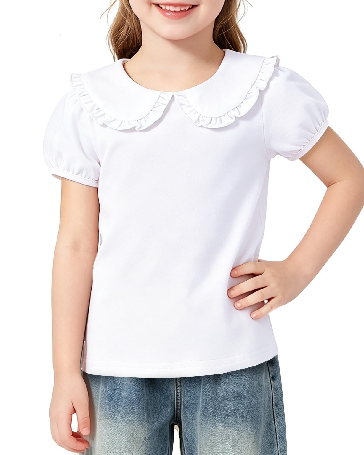 Magic Park 1-14Y Toddler Peter Pan Collar T-Shirt Girl Cotton Blouse