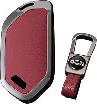 KUNIO Car Key Fob Cover Case Fit for Kia Telluride Sorento Picanto K5 K8 Seltos EV6 EV9 Sportage Carnival 2024 2025 5/6/7/8/9 Button Key Holder Keychain Key Accessories Red-Short keychain