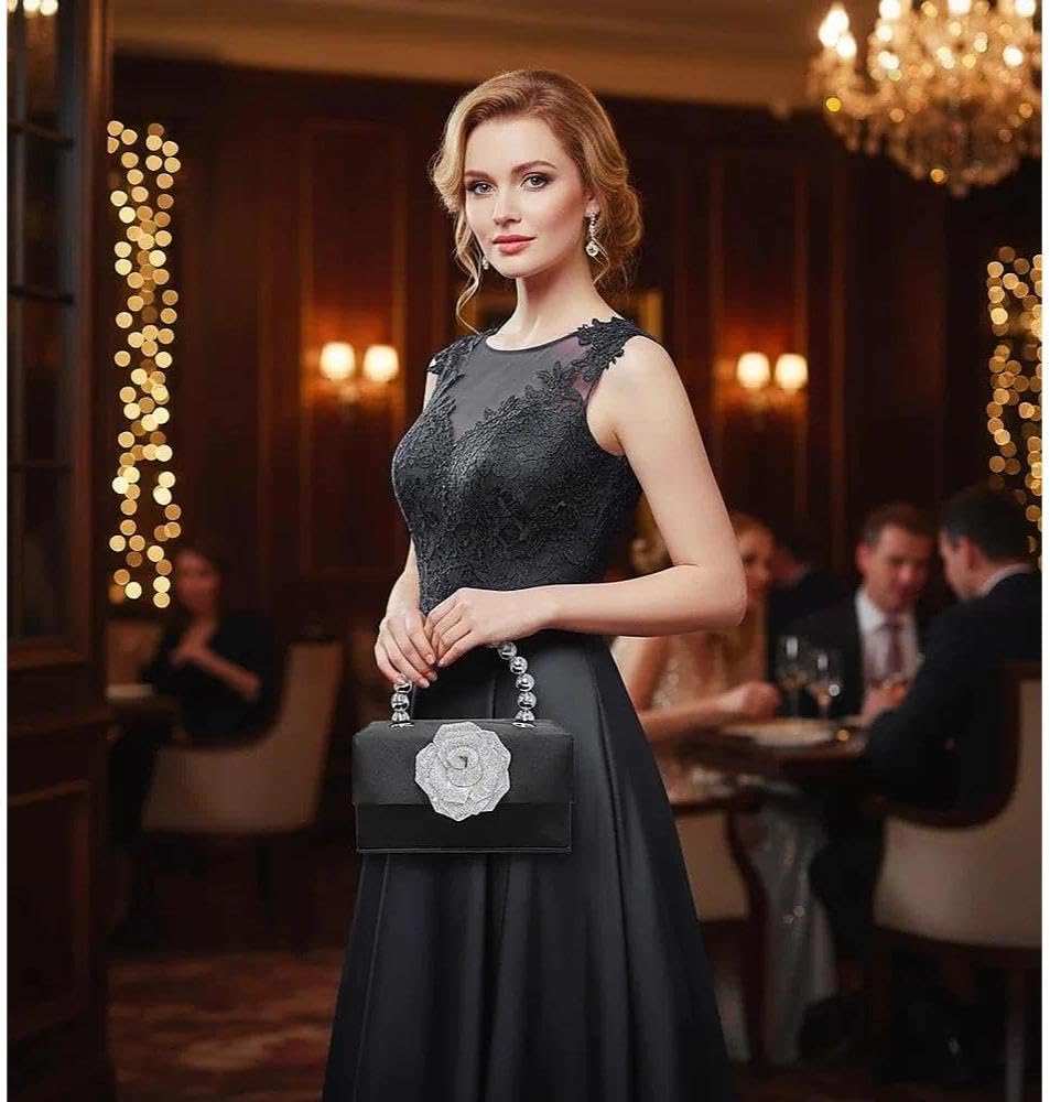 Camellia Rhinestone Evening Bag, Satin Small Tote Bag, Clutch Purses for Women, Crossbody Bags for Wedding, Prom, Parties, Travel