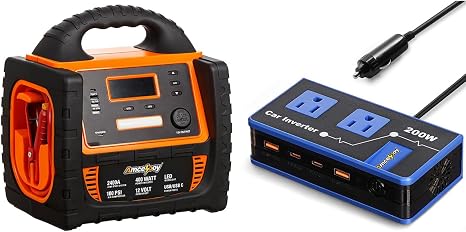 200W Car Power Inverter + 2400A Car Battery Jump Starter