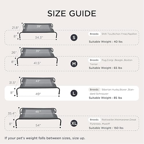 Miniatura 7 de Cuna elevada para mascotas con ventilación de malla, 8 pulgadas de altura, gris, cama para perros al aire libre